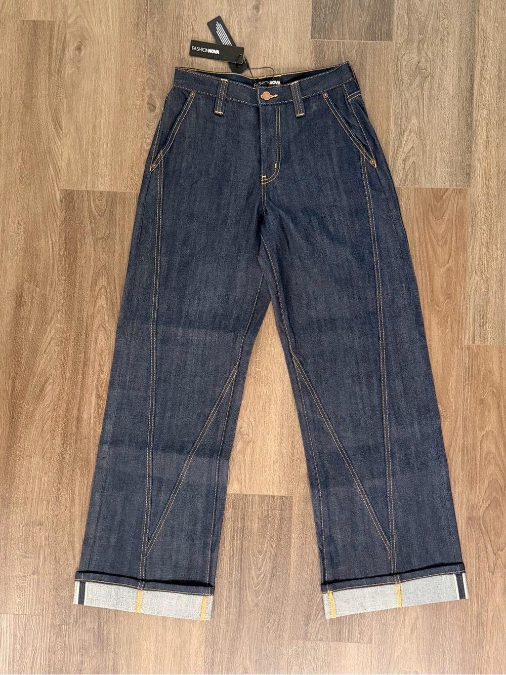 Premium Selvedge Wide Leg Trouser Jeans - Dark Denim
